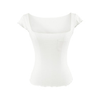 Haut léger, respirant et extensible à col en V sexy, à manches courtes et volants, pour adultes, séchage rapide, en Spandex/Coton, coupe ajustée