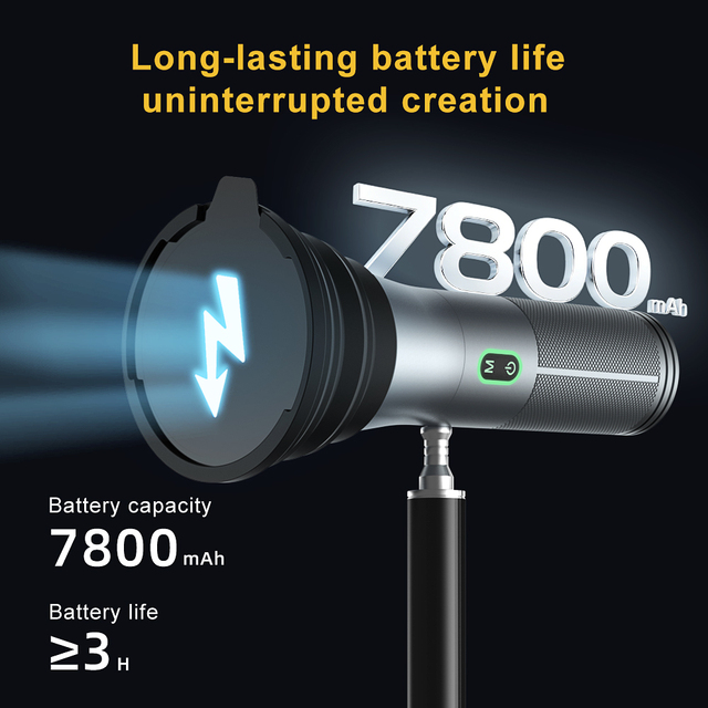 For Handheld 7800mAh Rechargeable Aluminium Alloy Photography Flashlight with RGB Adjustable Color Temperature 10W