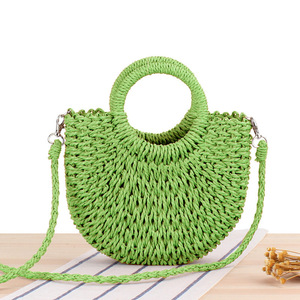 Sac à main bandoulière messager en papier tressé semi-circulaire style INS simple avec fermeture à cordon pour femme, idéal pour les vacances à la plage - Product Image 3