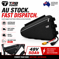 Batterie de vélo électrique 48V 50Ah, grand sac souple, pack pour cadre triangulaire, stock AU, livraison locale pour vélos de banlieue et de trail en Australie