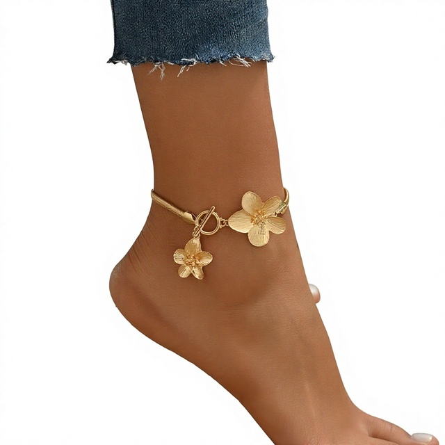 Women's Exquisite Flowers OT Chain Zinc Alloy Foot Anklets Summer Holidays Beach Charm Gold Plated Jewelry
