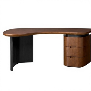 Escritorio de Oficina con Tapa de Madera de Cerezo Estilo Mid-Century, Cajones con Cierre Suave, Tiradores Empotrados, Base de Roble Ébano con Acabado Lacado a Mano - Product Image 1