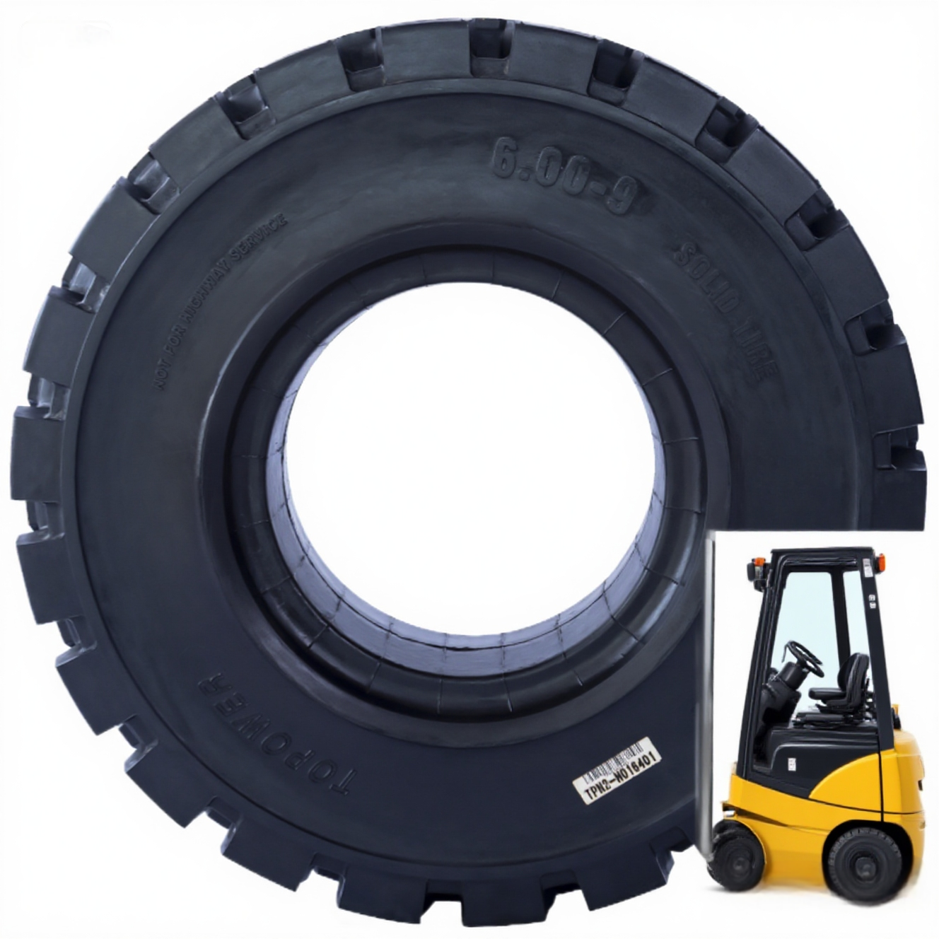 6.00-9 Solid Forklift Tire for 4.0 Inch Wheel Rim Exact Fit Replacement