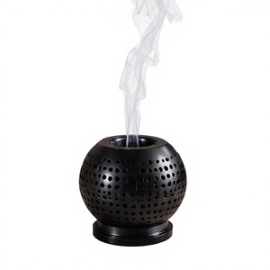 Quemador de incienso de hierro negro con forma de globo esférico, diseño de puntos recortados, recogedor de cenizas, venta al por mayor - Product Image 1