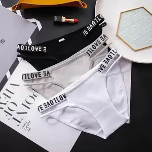 Wholesale Breathable Cotton Letters Low-waist Girl Sexy Underwear Women Solid Color Briefs