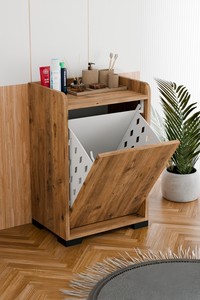 Panier à linge avec couvercle, armoire de rangement pour linge sale, meuble de salle de bain pour le linge - Product Image 4