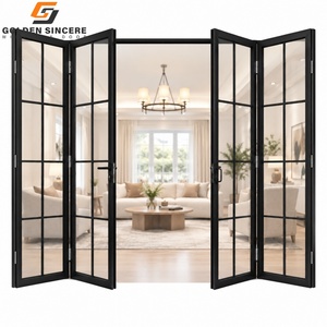 Porte pliante moderne GS en alliage d'aluminium noir, 4 panneaux, verre clair, porte d'entrée pour villa - Product Image 1