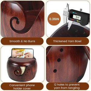 Cuenco de madera para hilo de 7.1x3.9 pulgadas, soporte grande para hilo de ganchillo con orificios para tejer y manualidades - Product Image 5