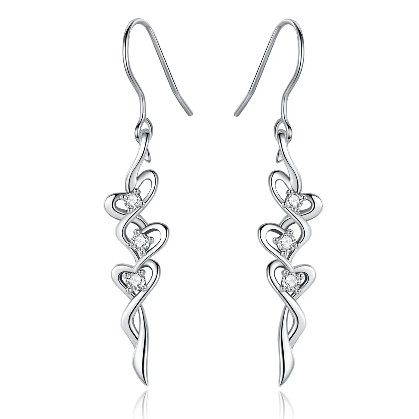 Changda 925 sterling silver cubic zirconia cute love heart shaped drop earrings