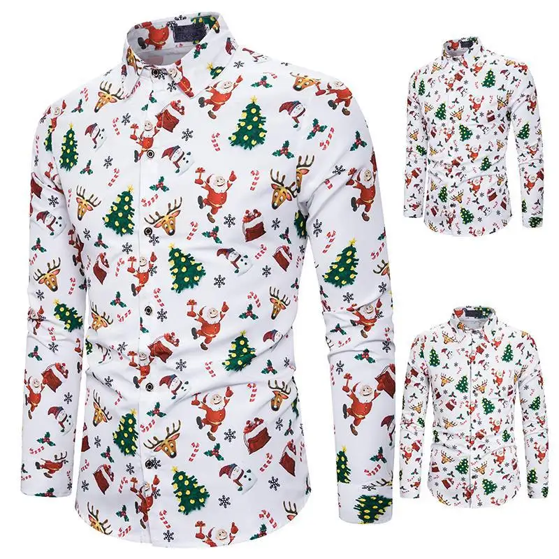 Camisa Hawaiana de Navidad para hombre, camisas de vestir de vacaciones de Papá Noel de manga corta con botones
