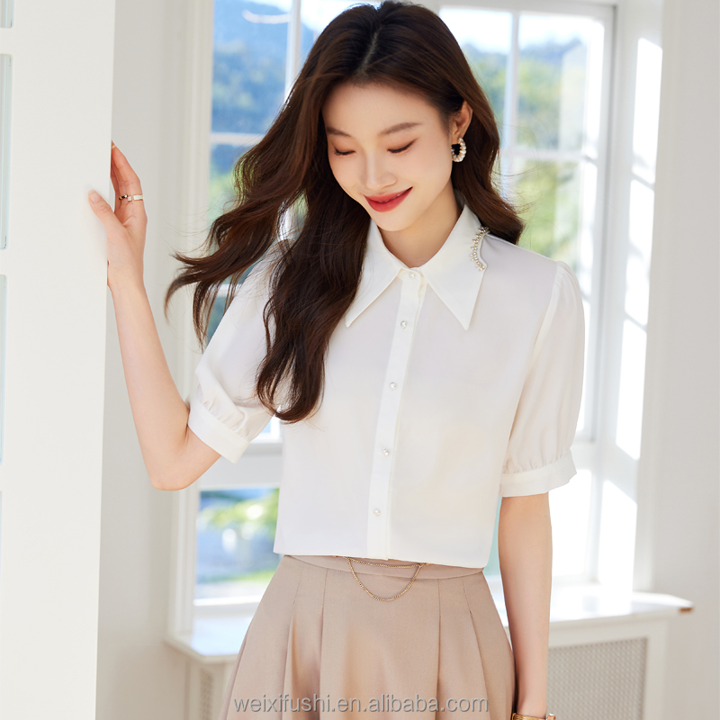 white dress shirt for interview Non-Iron Cotton Pinpoint Solid Button Down Collar Short Sleeve Pinpoint Solid is classic White Blouse Formal Shirts For