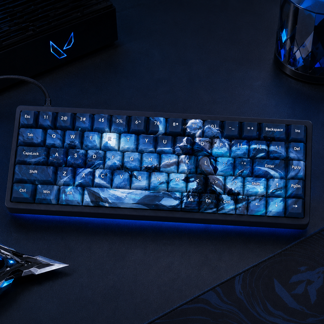 Custom VALORANT Jett 68 Key PBT Dye Sublimation Keycaps Cherry Profile Gaming Keycap Set for Mechanical Keyboard