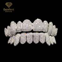 Grillz dentaires personnalisés en argent sterling 925 et diamant moissanite, pour 10 dents supérieures et 10 dents inférieures, style Hip Hop Iced Out, accessoire de déclaration, vente en gros