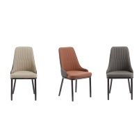 Chaise de salle à manger moderne à blocs de couleur avec surpiqûres verticales, en similicuir, pieds en métal, marron-gris, pour la maison, le bar, l'hôtel, le restaurant