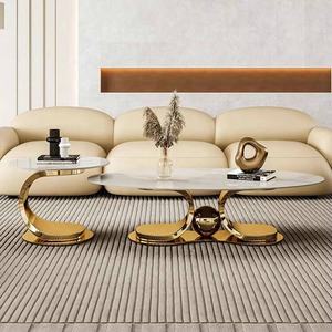 Nouvel arrivage de meubles de salon table centrale cadre en acier inoxydable brillant dessus en marbre table de café dorée - Product Image 4