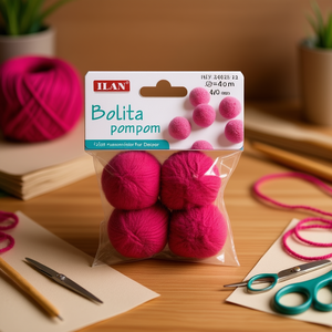 Iln <b>Wool</b> Pompom 4.0 Cm Fuchsia Color <b>Craft</b> Decor - Product Image 3