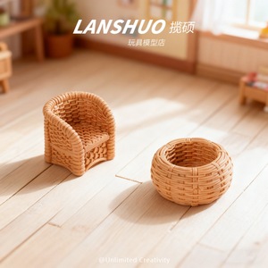 แลนซัวโต๊ะหวายจิ๋วพร้อมฝาปิดสำหรับตกแต่งบ้านตุ๊กตา 3D จำลองพลาสติกเรซิ่นงานฝีมือของเล่นรุ่น - Product Image 3