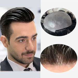 Spedizione veloce base di elaborazione parrucchino 100% veri capelli umani europei pezzi di sistema di sostituzione per gli uomini parrucchino pelle super sottile per gli uomini - Product Image 1