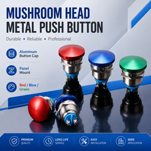 Interruptor de Botón Pulsador con Cabeza de Hongo Metálica IP65, de Acero Inoxidable, Control Momentáneo para Equipos Industriales - Product Image 2
