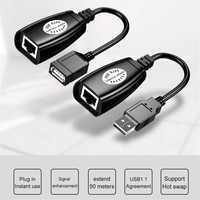 Kit Adaptador de Extensión USB a RJ45, 50M, USB 2.0 a través de Cable Ethernet Cat5e/6, Extensor para Teclado, Ratón y Cámara
