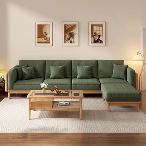 L Shaped Solid Wood Sofa Set Modular Foam Filling For Living Room Modern Minimalist Home Use - Product Image 1