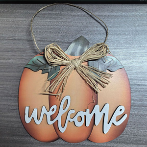 Letrero de bienvenida de madera con forma de calabaza DREA, colgante para puerta delantera de otoño, decoración para porche de Acción de Gracias, arte de pared estilo rústico - Product Image 3