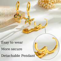Hengsen Boucles d'oreilles d'été colorées, Série Fruits et Mer, en Or, type Clicker, Anneau, Pendante, pour Cartilage, Helix, Tragus, Bijoux de piercing