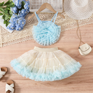 Set <span class=keywords><strong>Abbigliamento</strong></span> Estivo 2026 per Bambine: Gilet in Pizzo alla Moda + Gonna Tutu, Completo per Bambine 4-7 Anni - Product Image 4