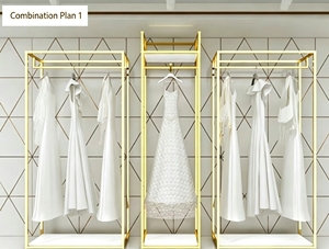 ขายชั้นวางชุดแต่งงาน, ชั้นวางโชว์สินค้าระดับไฮเอนด์, ชั้นวางชุดแบบตั้งพื้นสีทองสำหรับสตูดิโอถ่ายภาพ - Product Image 4