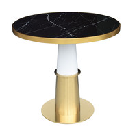 Table à manger ronde en céramique ou en marbre, pieds en acier inoxydable, or brossé, moderne, Set de luxe