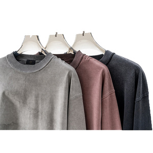 เสื้อยืดแขนยาวผ้าฝ้าย 100% สไตล์วินเทจย้อนยุคสั่งทำพิเศษ คุณภาพสูงสำหรับผู้ชาย ล้างสีแบบแอซิดวอช - Product Image 2