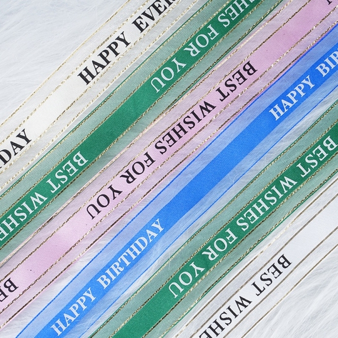 Transparent Packaging Ribbon Handmade DIY Birthday Cake Gift Flower Eco-friendly Organza Ribbon Printed Logo Customize