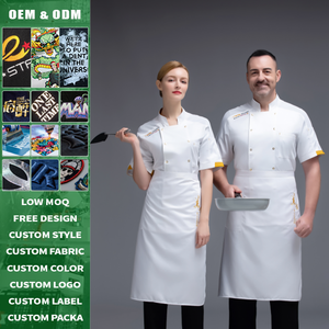 Camisa de Chef de Lona de Algodón, Uniforme de Chef de Manga Corta, Doble Botonadura, Ropa de Trabajo de Cocina con Botones Dorados, Delantal de Cocina Profesional - Product Image 2