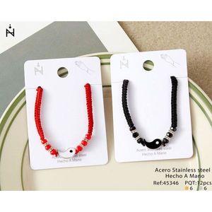 Bracciale Tai Chi in acciaio inossidabile fatto a mano rosso nero 12 pezzi Ref45346 - Product Image 3