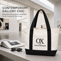 Sac fourre-tout en toile personnalisé avec monogramme brodé, sac à main noir avec poche avant, sac en coton robuste pour le travail et les voyages