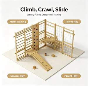 Gymnase mural d'activités pour tout-petits <span class=keywords><strong>en</strong></span> <span class=keywords><strong>bois</strong></span> naturel de qualité supérieure <span class=keywords><strong>avec</strong></span> poignées d'escalade, échelle <span class=keywords><strong>en</strong></span> corde, toboggan et <span class=keywords><strong>anneaux</strong></span> de trapèze - Product Image 3