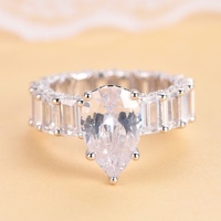 Nouvelle Arrivée Sun Star TL-407 – Bague de Fiançailles Simple pour Femme, Micro-Sertie, Plaqué Rhodium, Zircon Cubique Poire Grande Taille, Vente en Gros CMA