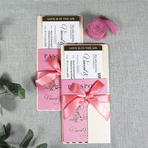 Cartes d'invitation de mariage créatives DIY <span class=keywords><strong>rose</strong></span>/<span class=keywords><strong>rose</strong></span> poudré, style passeport, avec dorure à chaud et <span class=keywords><strong>couverture</strong></span> en papier, et joli nœud en ruban - Product Image 5