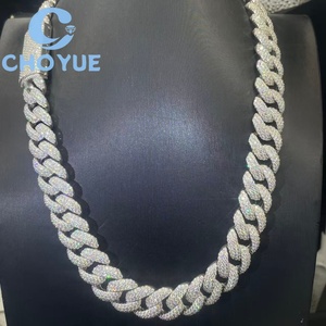 Fashion 925 Silver Moissanite Necklaces 18MM 3 Rows Cuban Link <b>Chain</b> for Men Hip Hop <b>Iced</b> <b>Out</b> Jewelry Pass Diamond Tester GRA - Product Image 1