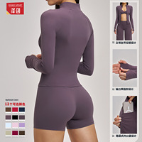 Chaqueta de yoga transpirable de manga larga con cremallera y bolsillo, ajustada, para deportes al aire libre, correr y fitness.