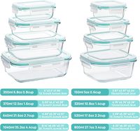 Lot de 8 récipients de conservation alimentaire en verre borosilicate avec couvercle hermétique, bols multi-usages pour la préparation des repas, plusieurs tailles, étanches, compatibles micro-ondes