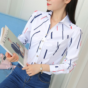 Nouvelle <span class=keywords><strong>Blouse</strong></span> Décontractée Ample à Rayures et Col Montant, Manches Longues, Blanc, pour Femme, Été et Automne - Product Image 4