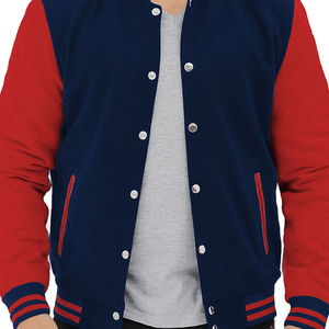 เสื้อแจ็กเก็ตเบสบอลสำหรับผู้ชายมีแขนหนังลายปักโลโก้ออกแบบได้ตามต้องการ - Product Image 4