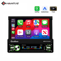 Lecteur MP5 rétractable électrique 7 pouces Single DIN 1024x600 avec CarPlay sans fil, Android Auto, radio FM, Bluetooth, kit mains libres pour voiture
