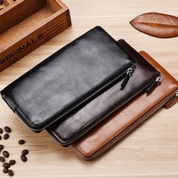 Portefeuille en cuir Pu pour hommes, pochette de grande capacité à fermeture éclair, accessoire de voyage, minimaliste, souple et Long, avec bracelet