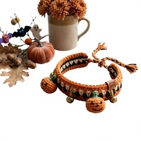 Collier pour animaux de compagnie en coton écologique fait main au crochet, motif citrouille, pour Halloween, accessoire de fête pour chiens et chats