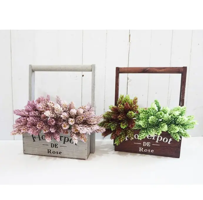 Macetero rústico de madera, cesta de niña de flores, cesta de flores de boda forma de cesta Floral para boda