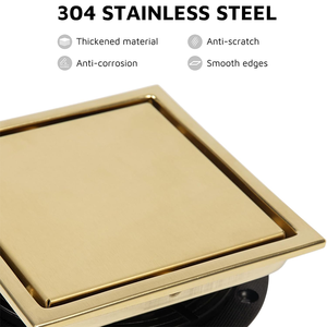 Vente en gros de drain de douche carré 2-en-1 en acier inoxydable 304 de 6 pouces, finition or brossé, avec insert de carrelage pour salle de bain - Product Image 3