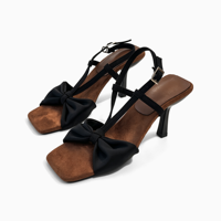 Sandales à bride arrière pour femmes, bout carré, nœud en satin, talon aiguille, logo personnalisé, faible MOQ, vente en gros, rehaussement de la silhouette – Fabrication OEM/ODM