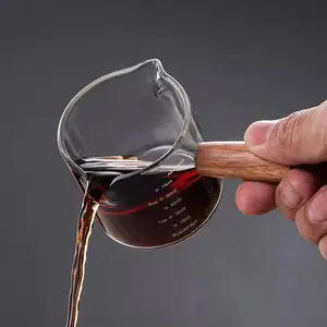 Copo extrator de café expresso transparente com alça de madeira, utensílios de café de onça